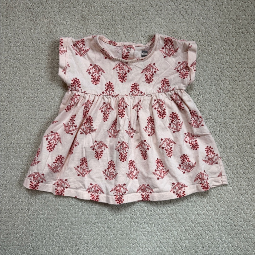 Tea Collection Blush Dress with Red Floral Design